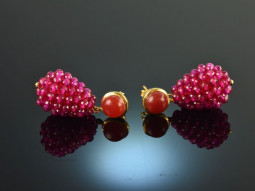Sweet Berries! Drop Earrings Red Agate Silver 925 Gold...