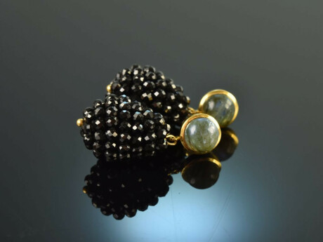 Black Elegance! Drop earrings labradorite and black spinel silver 925 gold plated