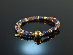 Ancient Chic! Fancy Armband 2reihig Koralle Lapislazuli Labradorit und Saphir Sterlingsilber 925 vergoldet