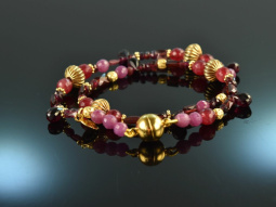 Red Blossom! 2reihiges Fancy Armband mit Granat Achat und...