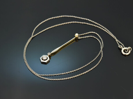 Um 1910! Zartes Collier mit Diamant und Saatperle Gold 585