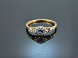 Um 1910! Feiner Saphir Ring mit Diamanten Gold 585 und...