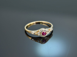 Um 1910! Feiner Rubin Ring mit Diamanten Gold 585 und Platin