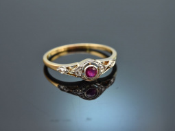 Um 1910! Feiner Rubin Ring mit Diamanten Gold 585 und Platin