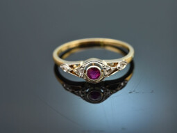 Um 1910! Feiner Rubin Ring mit Diamanten Gold 585 und Platin