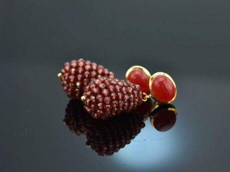 Sweet Berries! Schicke Tropfen Ohrringe Roter Achat Granat Sterlingsilber 925 vergoldet