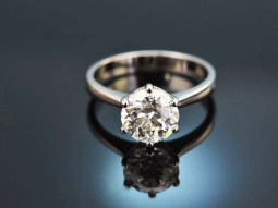 Edler Altschliff! Klassischer Solit&auml;r Ring mit Diamant von 2 ct Wei&szlig; Gold 750