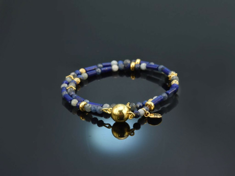 K&ouml;nigin der Nacht! Fancy Armband 2reihig Lapislazuli und Saphir Silber 925 vergoldet