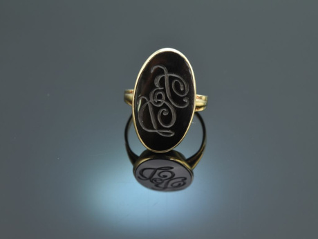 Um 1950! Schlichter Wappen Siegel Ring mit Onyx aus Gold 333