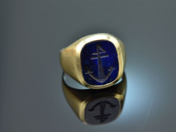 Um 1980! Klassischer Wappen Siegel Ring mit Lapislazuli...