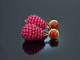 Sweet Raspberries! Schicke Tropfen Ohrringe roter und pinker Achat Silber 925 vergoldet