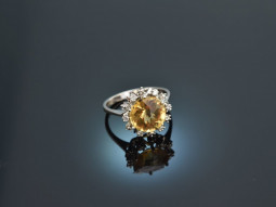 Um 1970! Schicker Vintage Citrin Ring mit Diamanten...