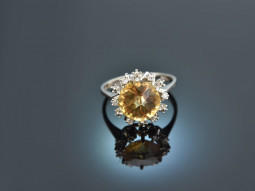 Um 1970! Schicker Vintage Citrin Ring mit Diamanten...
