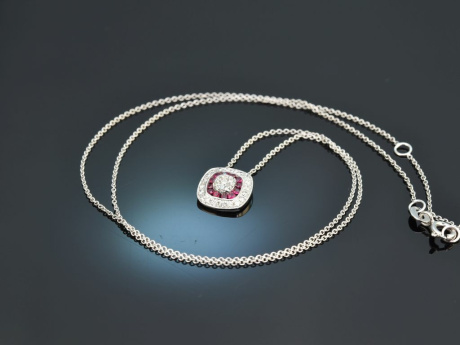 Red Ruby! H&uuml;bsches Collier mit Rubinen und Diamanten Wei&szlig; Gold 750