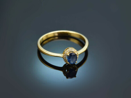 Fine Blue! Ring mit Saphir und Brillanten Gold 750