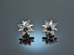 Blue Stars! Stern Ohrringe mit blauen Spinellen und Diamanten Wei&szlig; Gold 585