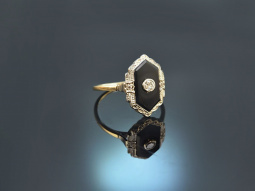 Um 1925! Art Deco Ring mit Diamanten und Onyx Gold 585