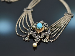 Around 1950! Beautiful traditional dirndl necklace with turquoise silver 835