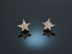 Bright Stars! Sch&ouml;ne Stern Ohrringe mit Brillanten Wei&szlig; Gold 750