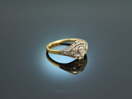 Um 1920! Art Deco Ring mit Diamanten Gold 585 Platin