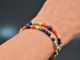 Ancient Chic! Fancy Armband 2reihig Koralle Lapislazuli Saphir und Sodalith Silber 925 vergoldet