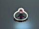 Noble red! Ruby ring with diamonds white gold 750