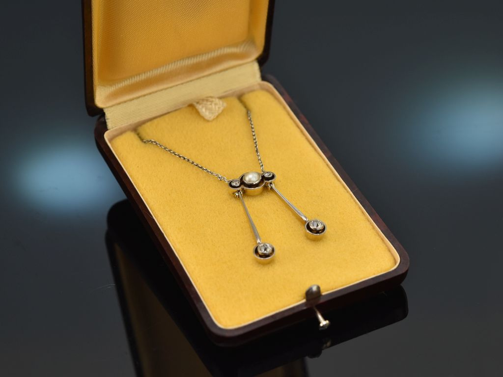 Silber Bake, Perle Um 1925! Gold im 585 und 1.299,00 € Deco Diamanten Collier Art
