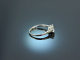 Um 1915! Ring mit wasserblauem Aquamarin und Diamanten Platin 950