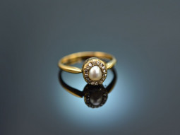 Um 1900! Historischer Ring mit Halbperle und Diamantrosen...