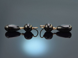 Um 1890! Ein Paar Tropfen Ohrringe mit Onyx Gold 585