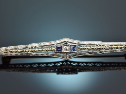 Um 1920! Art Deco Stab Brosche Saphire Diamant Gold 585...