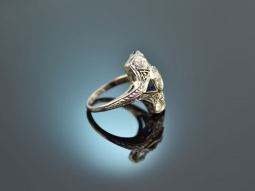 Around 1920! Noble Art Deco ring with diamonds and sapphires white gold 833