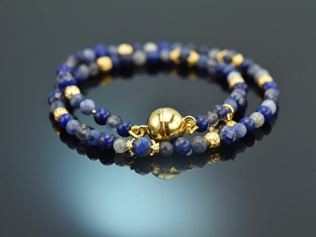 Blue Tones! 2reihiges Fancy Armband Saphir Sodalith Lapislazuli Silber 925 vergoldet