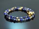 Blue Tones! 2reihiges Fancy Armband Saphir Sodalith Lapislazuli Silber 925 vergoldet