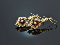 Um 1850! Biedermeier Ohrringe mit Granaten und Perlen...