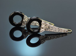 England um 1925! Atemberaubende Art Deco Ohrringe Diamanten Onyx Gold 750 Platin