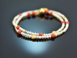 Tiny Pearls! Zartes Fancy Armband mit Koralle und...