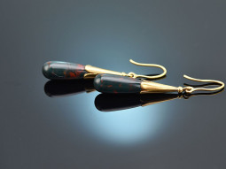 Um 1900! Historische Ohrringe mit Blutjaspis Tropfen Gold...