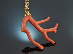 Boho Style! Large coral branch pendant with long chain...