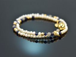 Tiny Pearls! Fancy Armband mit Sodalith Labradorit und Zuchtperlen Silber 925 vergoldet