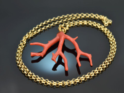 Boho Style! Large coral branch pendant with long chain...