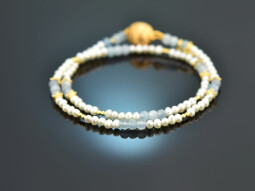 Tiny Pearls! Zartes Fancy Armband mit Aquamarin und...