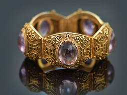 Around 1960! Large Chinese filigree bracelet with amethysts gold-plated silver