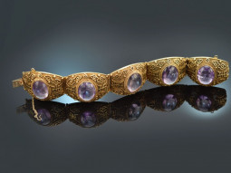 Around 1960! Large Chinese filigree bracelet with amethysts gold-plated silver