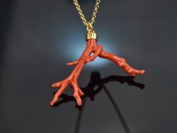 Boho style! Large coral branch pendant with long silver...