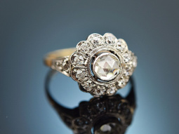 Around 1905! Historic ring with diamond roses approx. 0.8 ct gold 585 platinum