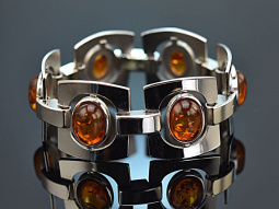 Around 1980! Large bracelet with amber stones silver 835