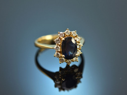 Um 1990! Edler Saphir Brillant Ring Gold 750