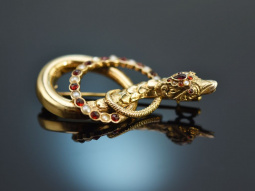 Around 1850! Biedermeier snake brooch seed pearls garnet...