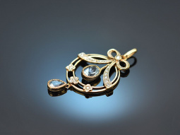 England around 1950! Pretty pendant with aquamarine and diamonds gold 375